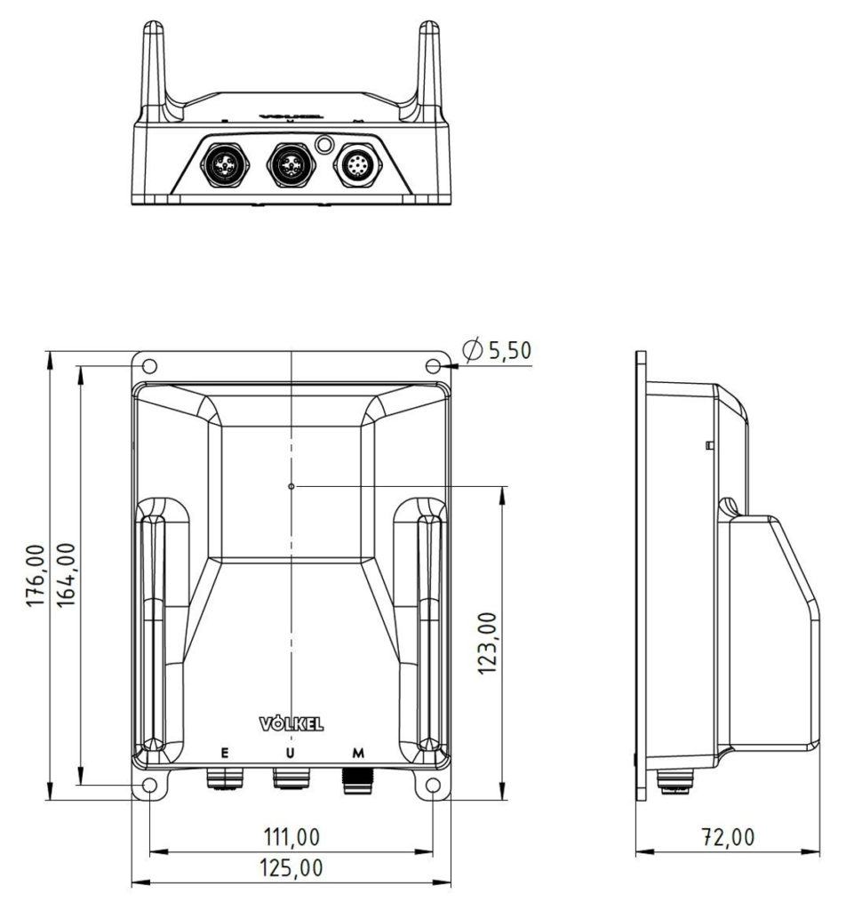 Schematic diagram of the compact GNSS receiver with integrated LTE modem.